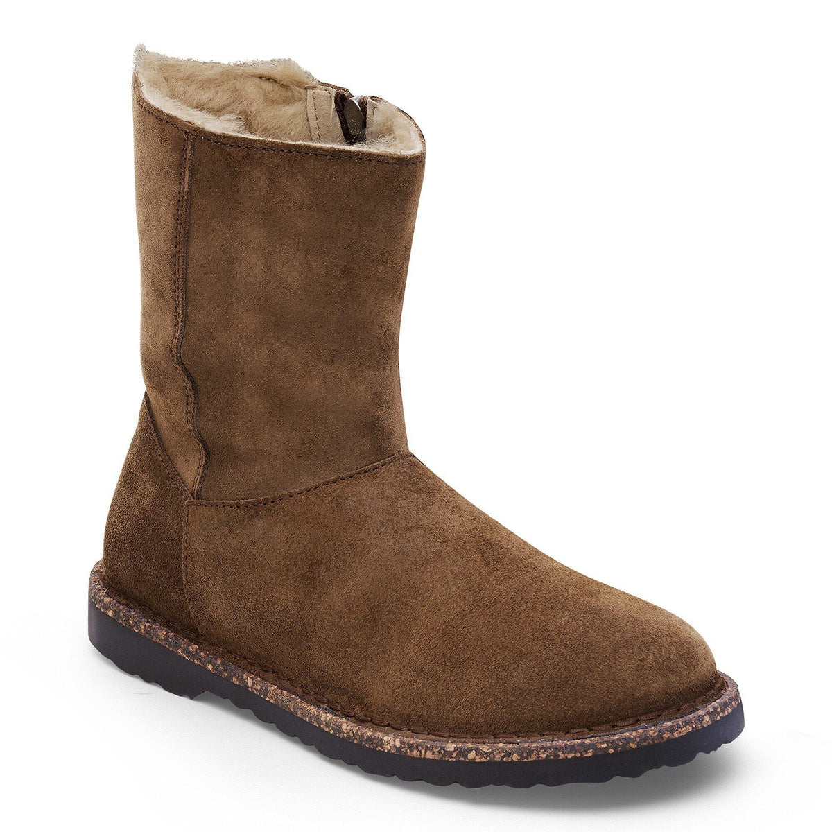 Women's Uppsala Zip Shearling Suede Leather Dark Tea