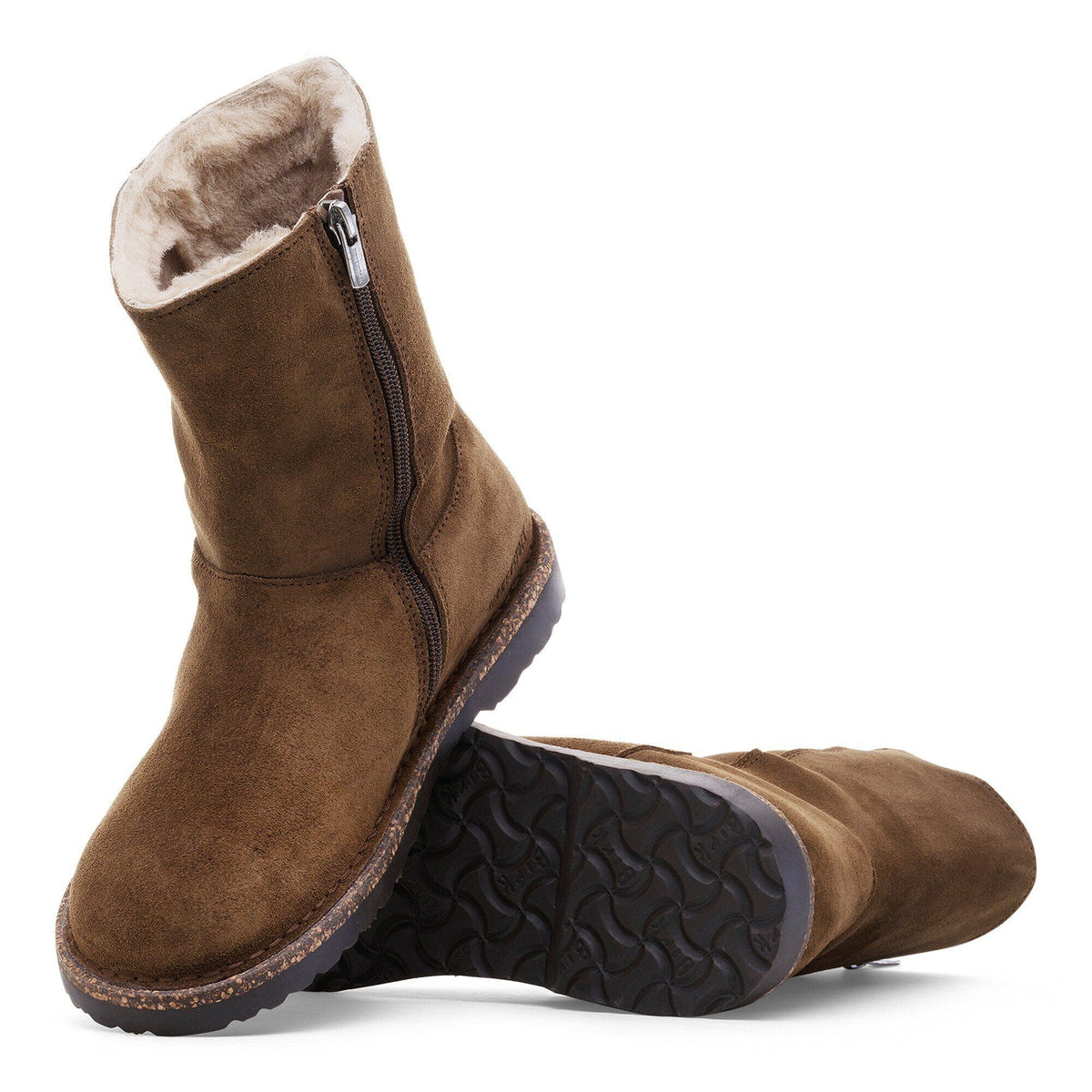 Women's Uppsala Zip Shearling Suede Leather Dark Tea