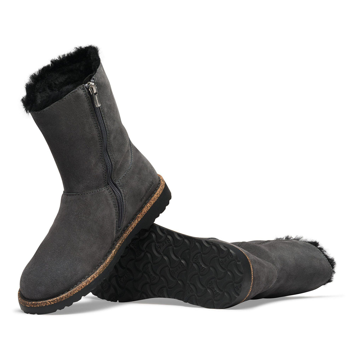 Women's Uppsala Zip Shearling Suede Leather Charcoal