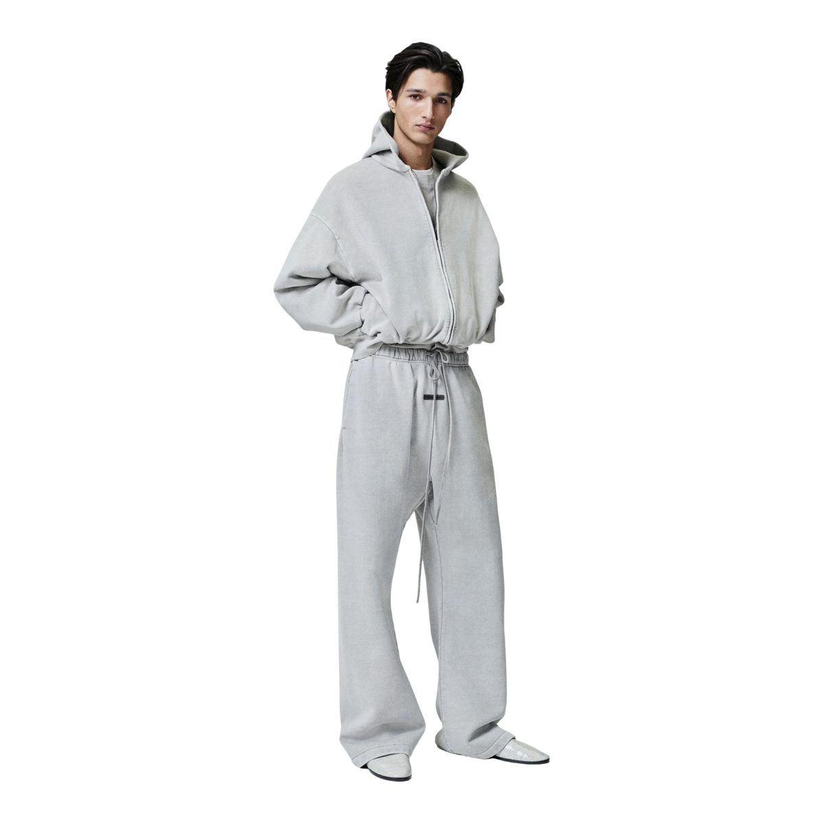 Fear of God Essentials Men’s Classic Fleece Full-Zip Hoodie Smoke Grey 192HO254781F