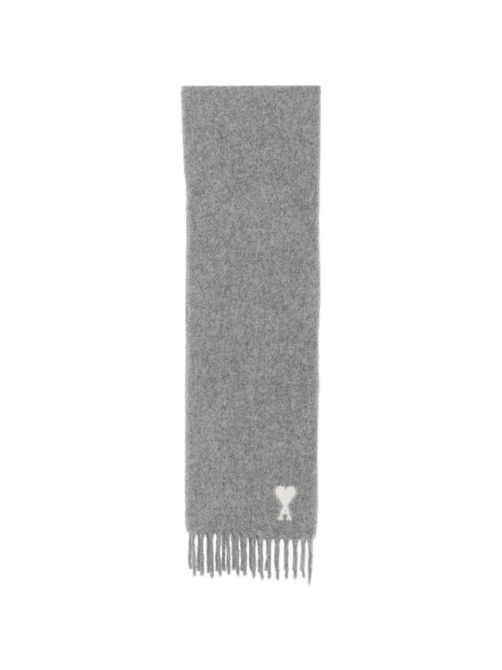 Ami Paris Ami de Cœur Intarsia-Knit Wool Scarf — Grey