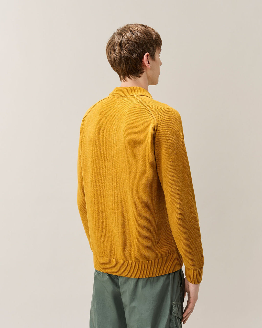 C.P. Company Chenille Cotton Lens Polo Sweater in Buck Thorn Brown