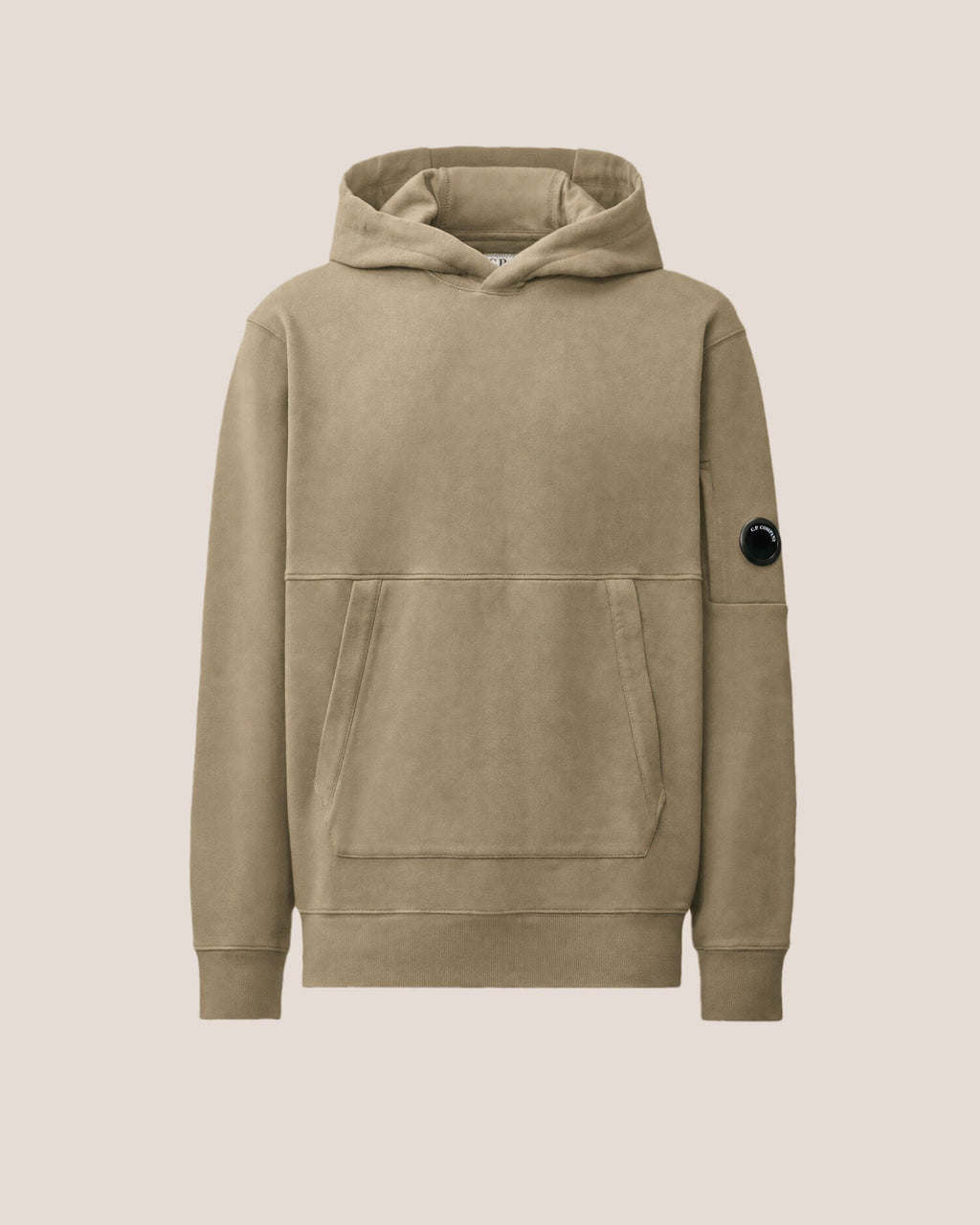 C.P. Company Diagonal Raised Fleece Lens Hoodie in Fallen Rock - Beige