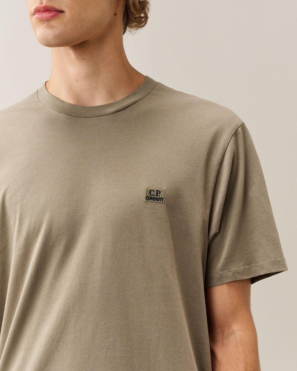 C.P. Company 30/1 Jersey Logo Patch T-Shirt in Fallen Rock - Beige