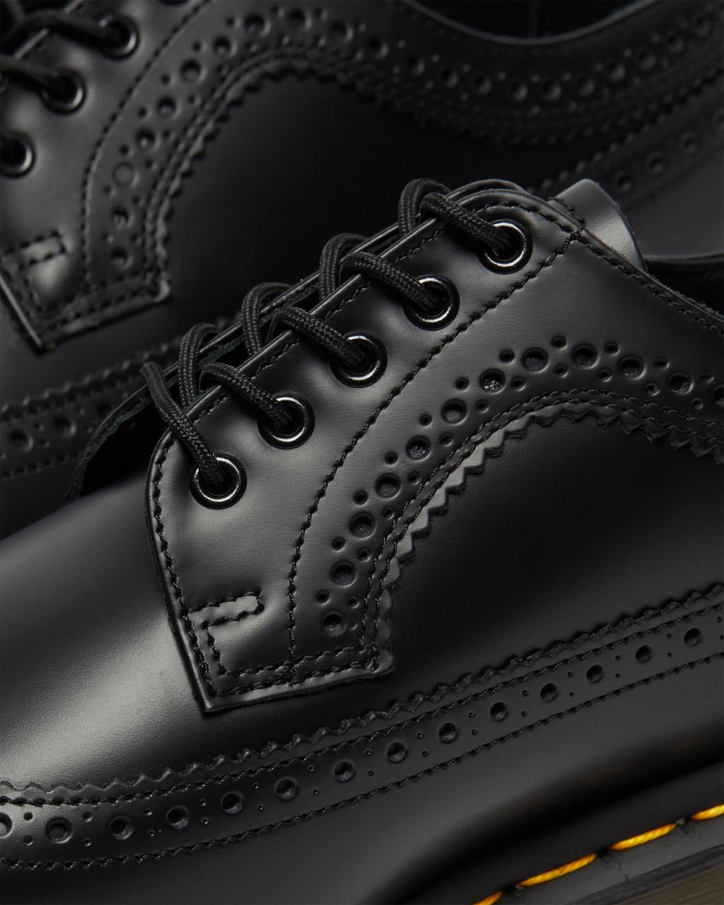 Unisex 3989 Yellow Stitch Smooth Leather Brogue Shoes Black Smooth
