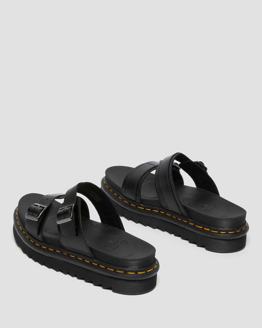 Unisex Myles Brando Leather Buckle Slide Sandals Black