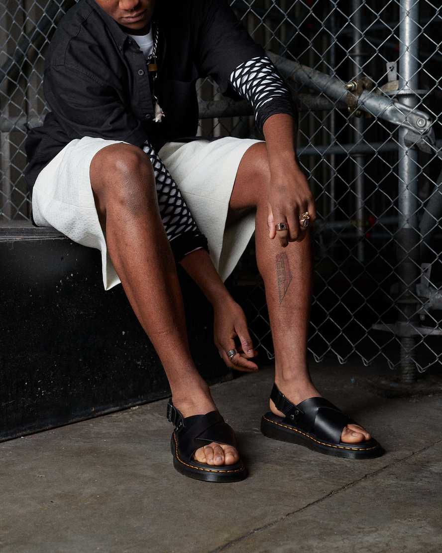 Unisex Zane Brando Leather Slingback Sandals Black Brando
