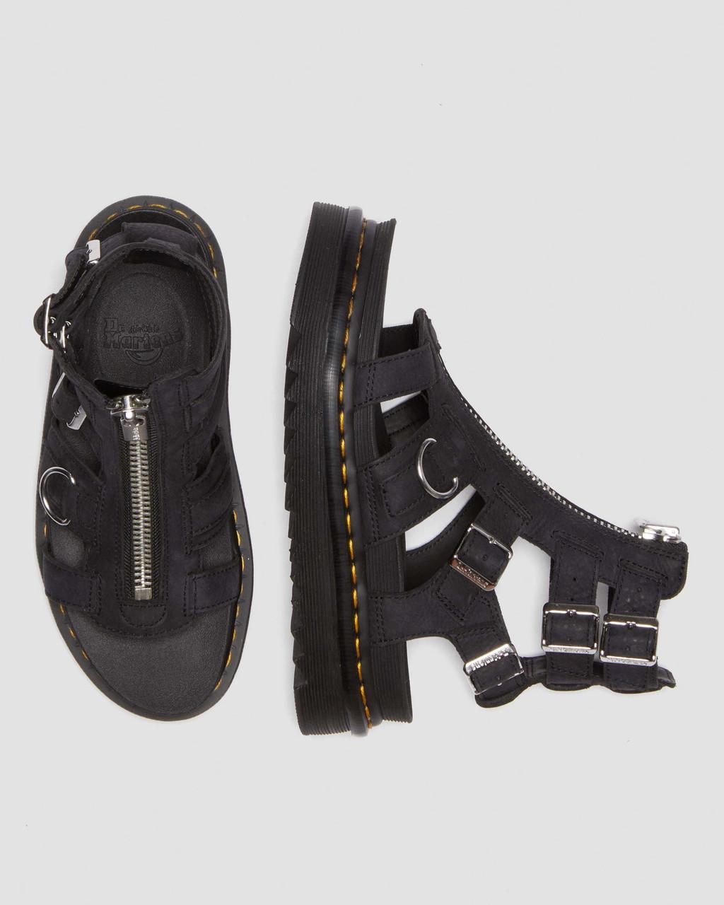 Women's Olson Tumbled Nubuck Leather Gladiator Zip Sandals Charcoal Grey Tumbled Nubuck