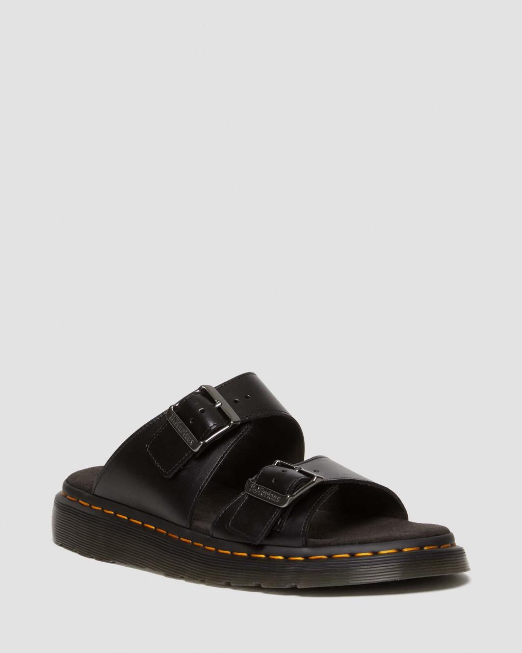 Unisex Josef Analine Leather Buckle Slide Sandals Black Analine