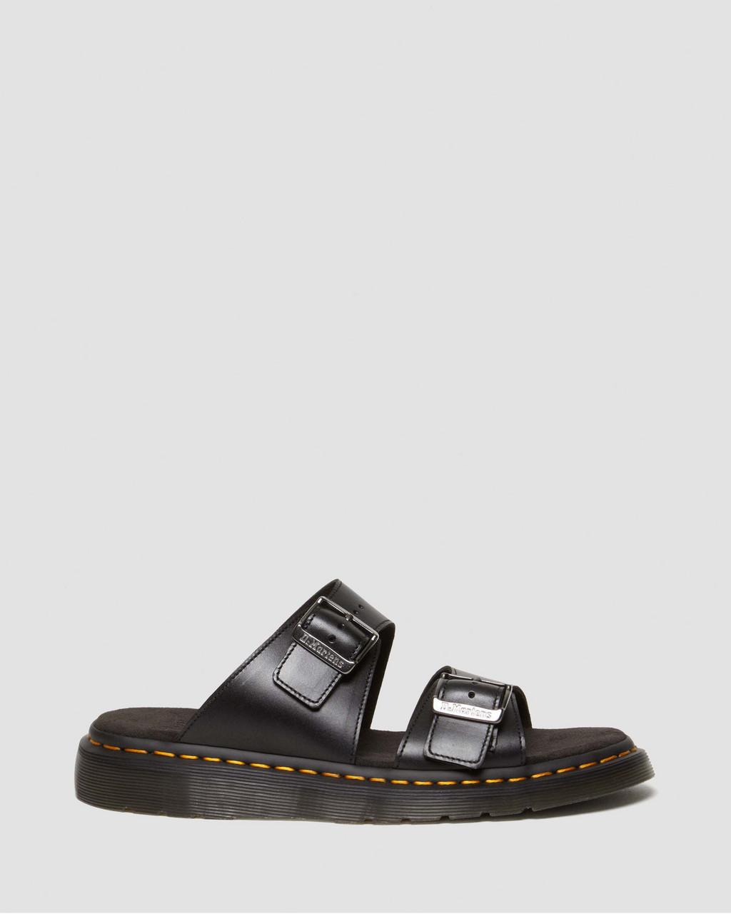 Unisex Josef Analine Leather Buckle Slide Sandals Black Analine