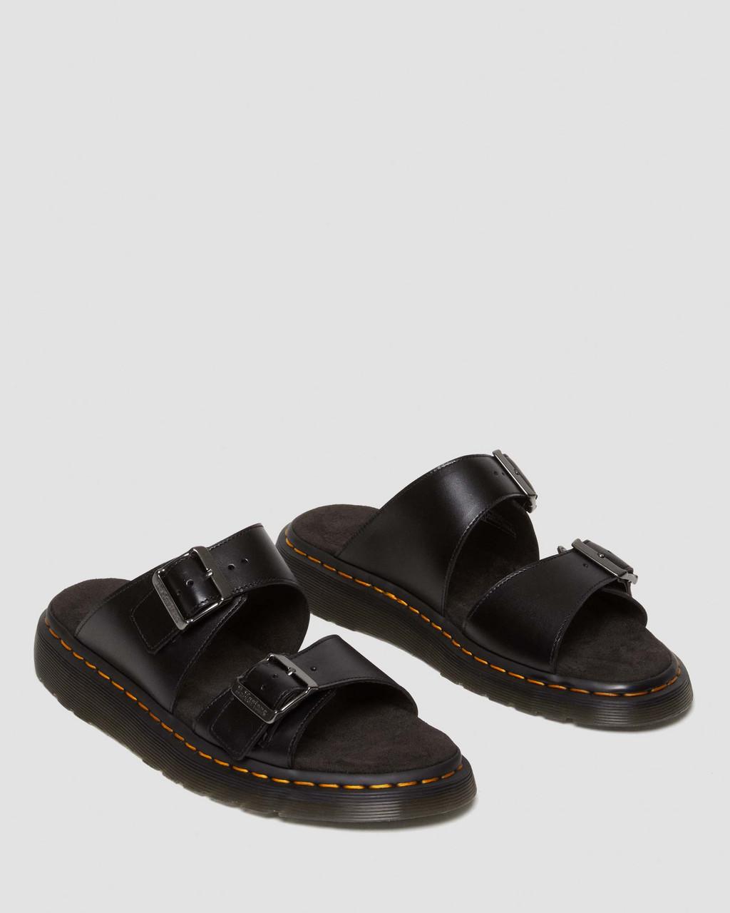 Unisex Josef Analine Leather Buckle Slide Sandals Black Analine