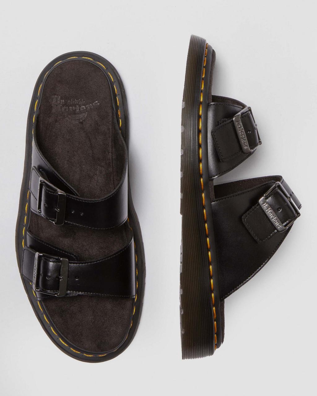 Unisex Josef Analine Leather Buckle Slide Sandals Black Analine