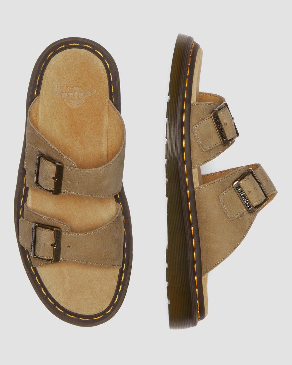 Unisex Josef Nubuck Leather Buckle Slide Sandals Savannah Tan Tumbled Nubuck