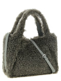 Stella Mccartney Shearling Logo Embroidery Tote Bag — Gray