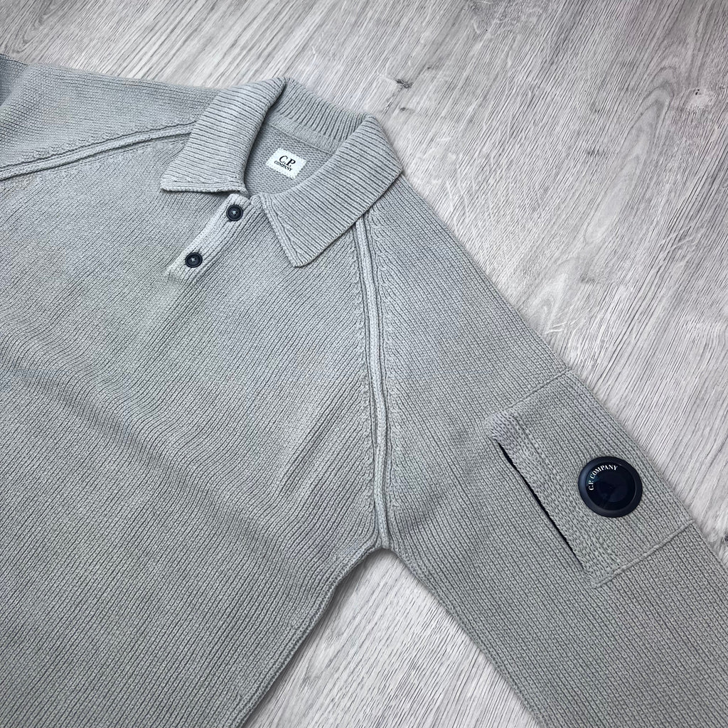 CP Company Chenille Knit Polo - Flint Grey
