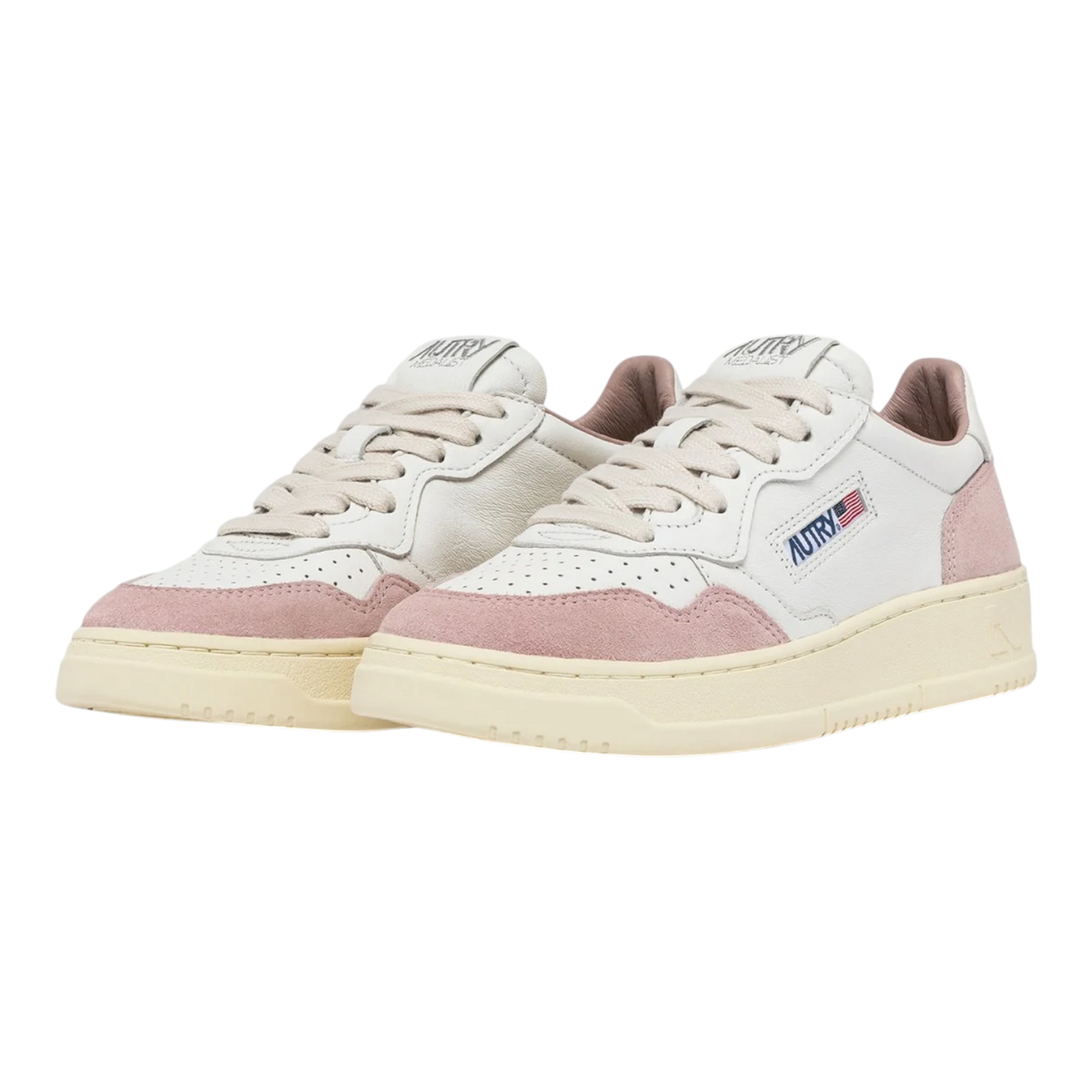 Autry Medalist Low White And Powder Leather Suede Women AULW-GS36