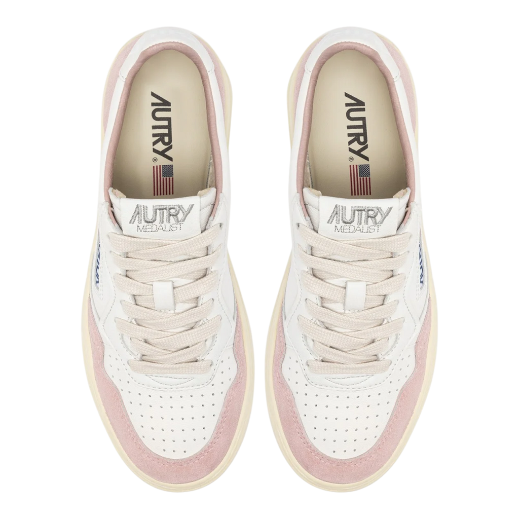 Autry Medalist Low White And Powder Leather Suede Women AULW-GS36