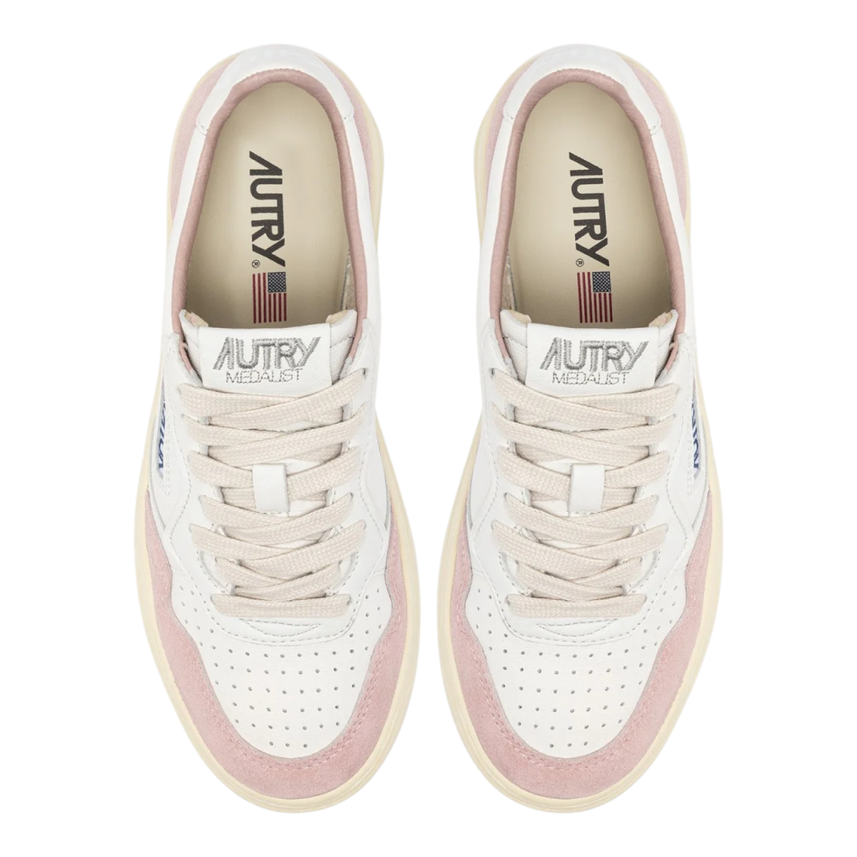 Autry Medalist Low White And Powder Leather Suede Women AULW-GS36