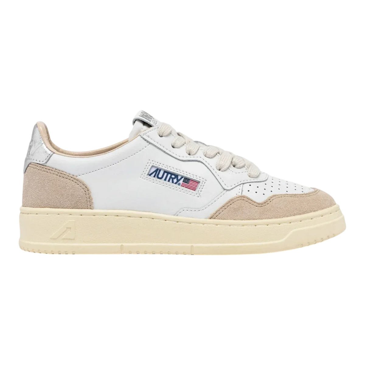 Autry Medalist Low Sneakers in White & Silver Women AULW-LS74