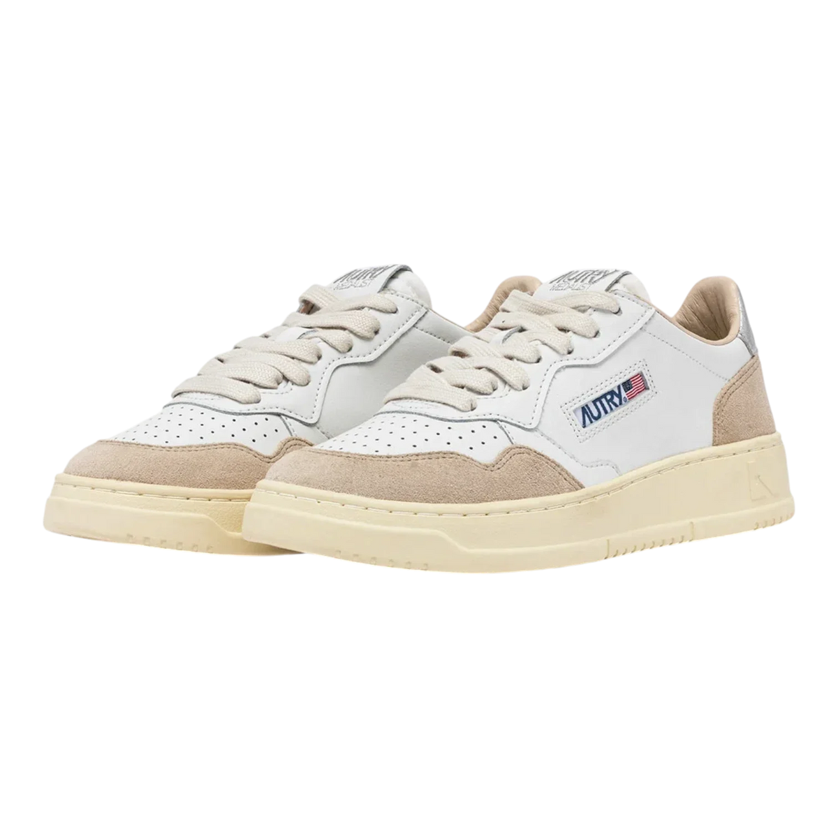 Autry Medalist Low Sneakers in White & Silver Women AULW-LS74