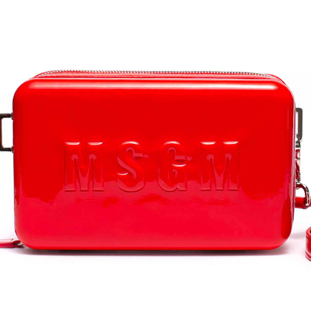 Faux fur pouch with embossed MSGM logo Red