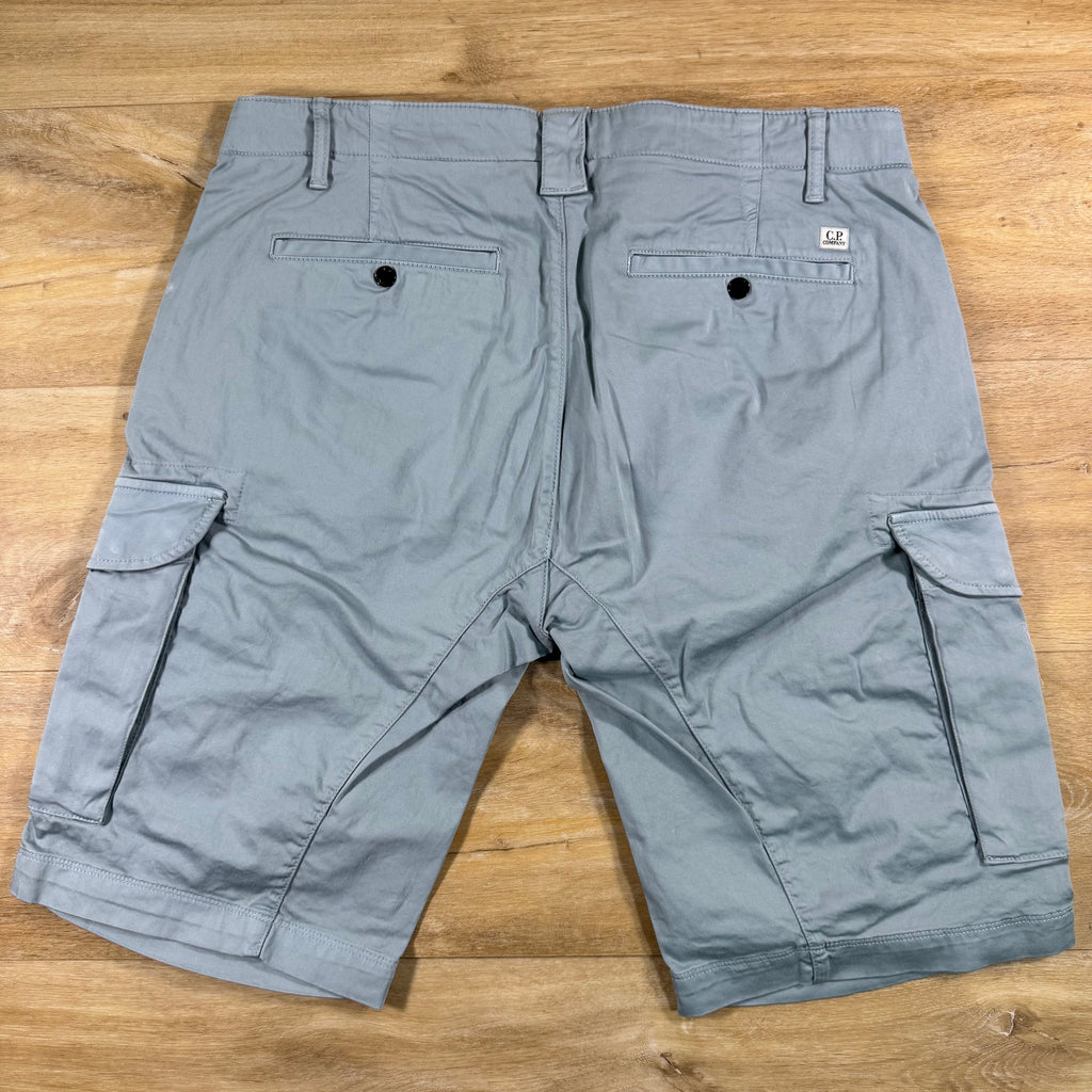 C.P. Company Stretch Sateen Cargo Lens Shorts in Silver Blue