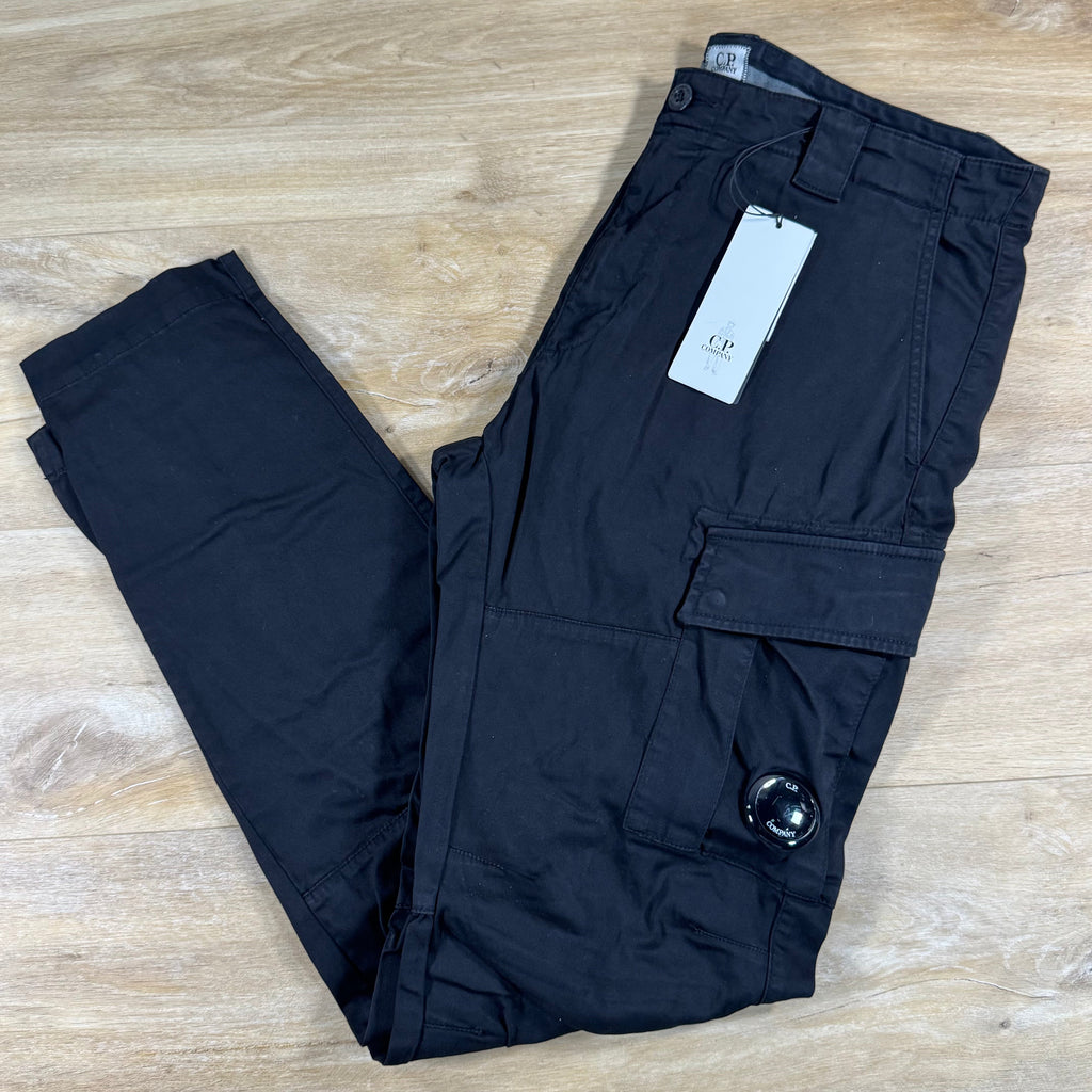 C.P. Company Stretch Sateen Ergonomic Lens Cargo Pants in Black