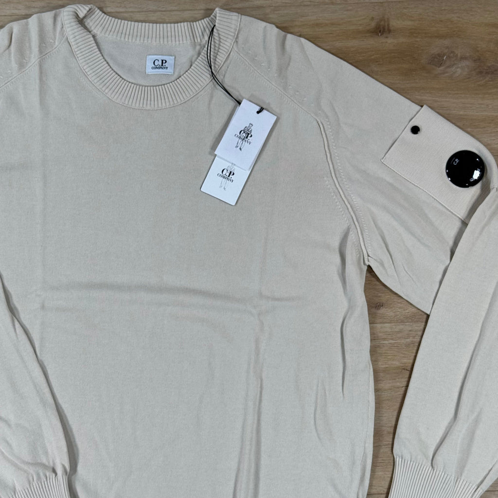 C.P. Company Cotton Crepe Crewneck Lens Sweater in Frozen Dew