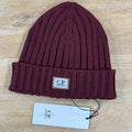 C.P. Company Extra Fine Merino Wool Logo Beanie in Andorra - Red