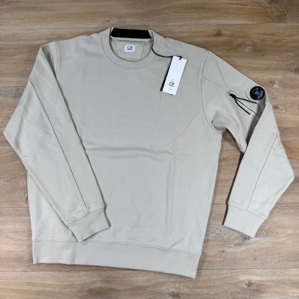 C.P. Company Diagonal Raised Fleece Crewneck Lens Sweatshirt in Silver Birch