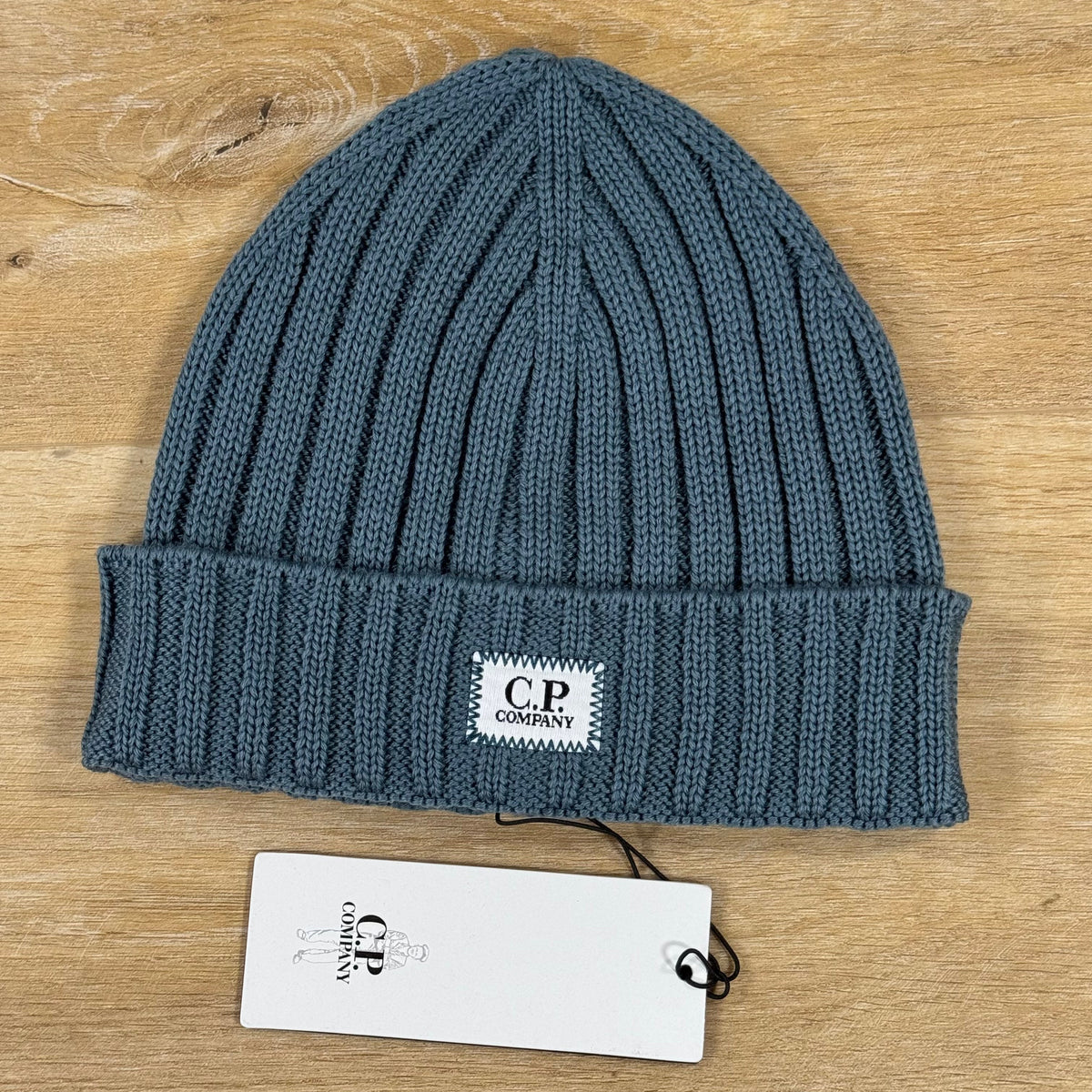 C.P. Company Extra Fine Merino Wool Logo Beanie in Orion Blue