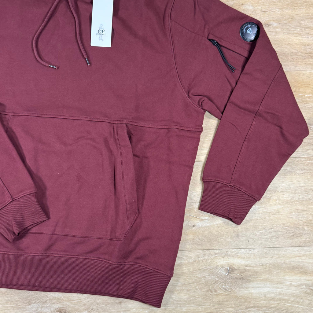 C.P. Company Diagonal Raised Fleece Lens Hoodie in Andorra - Red