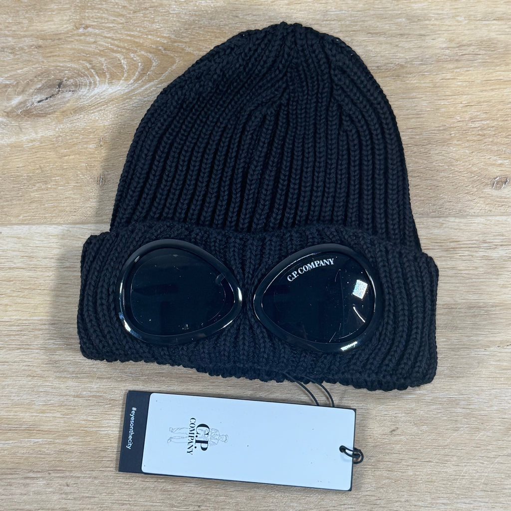 C.P. Company Extra Fine Merino Wool Goggle Beanie in Black