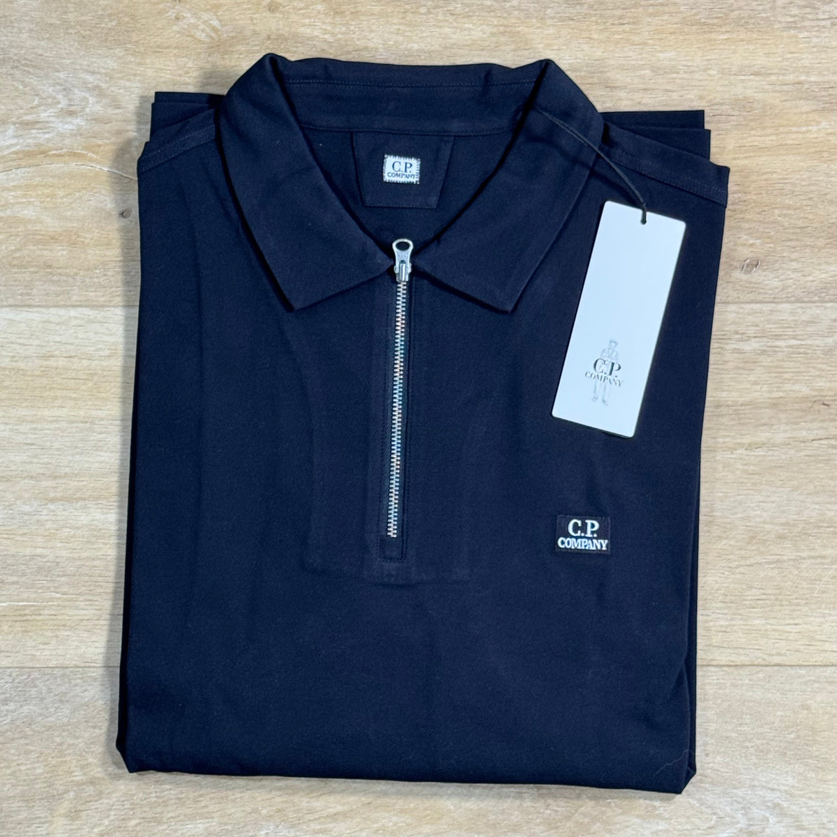 C.P. Company Stretch Piquet Long Sleeve Zip Polo in Navy