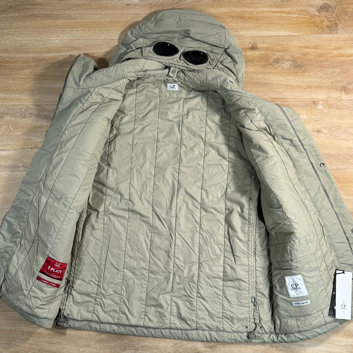C.P. Company T-Flatt Padded Goggle Jacket in Fallen Rock - Beige
