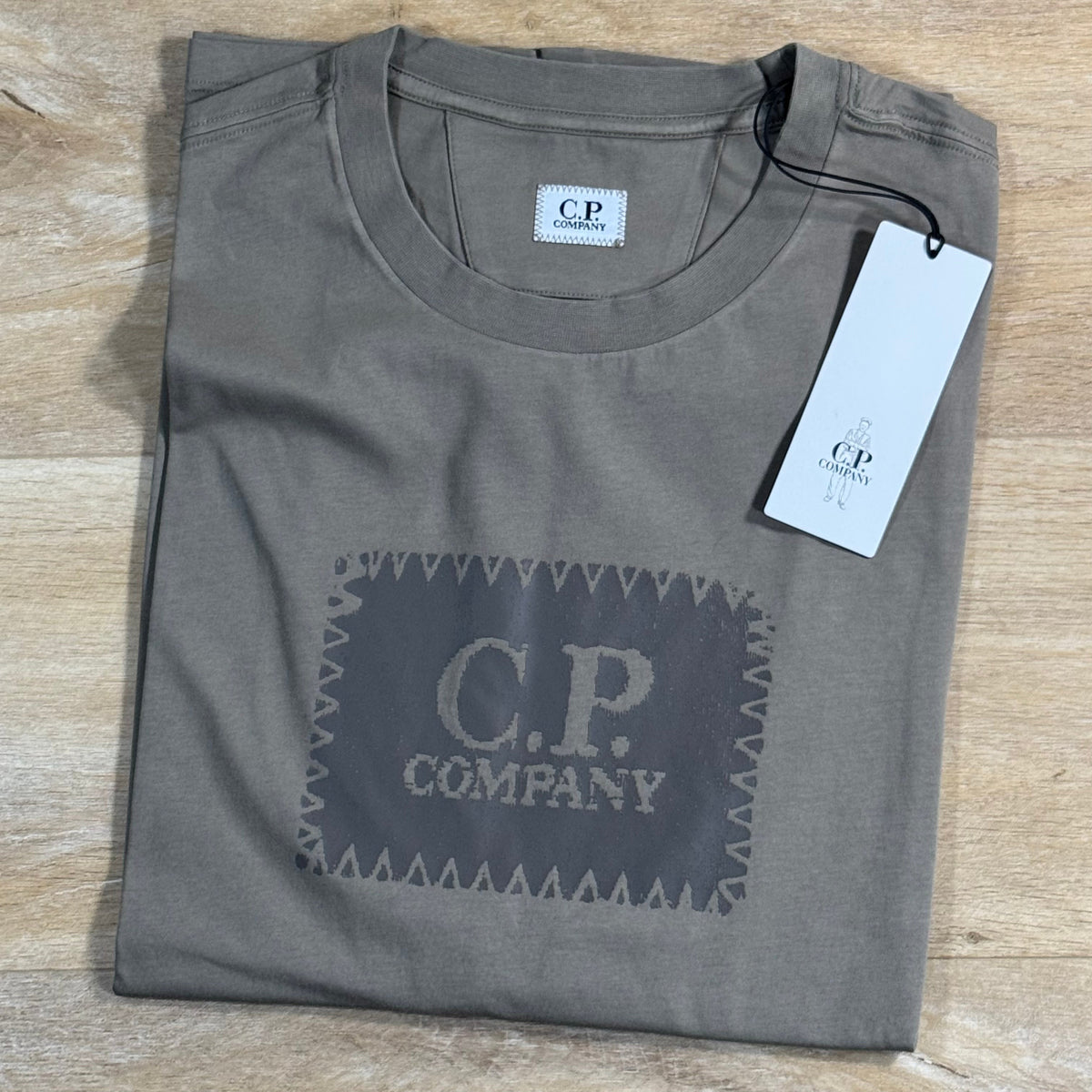 C.P. Company Stitch Block Logo T-Shirt in Fallen Rock - Beige