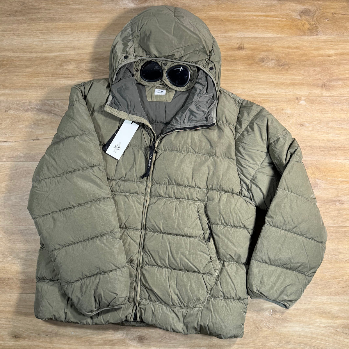 C.P. Company Chrome-R Goggle Down Jacket in Fallen Rock - Beige