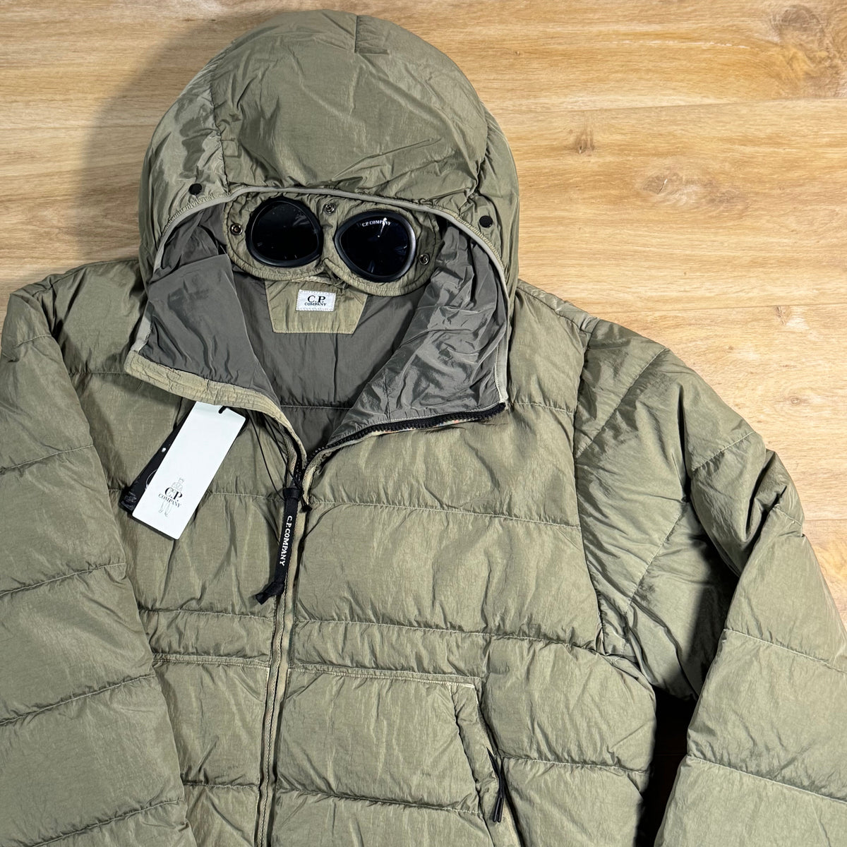 C.P. Company Chrome-R Goggle Down Jacket in Fallen Rock - Beige