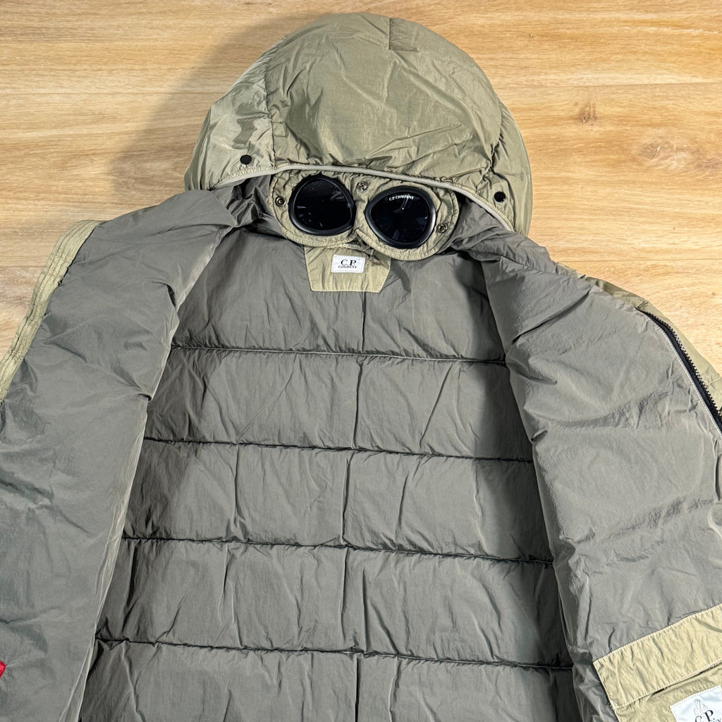 C.P. Company Chrome-R Goggle Down Jacket in Fallen Rock - Beige
