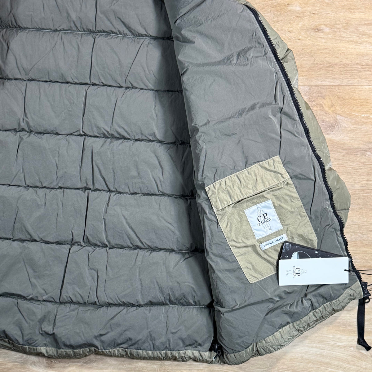 C.P. Company Chrome-R Goggle Down Jacket in Fallen Rock - Beige