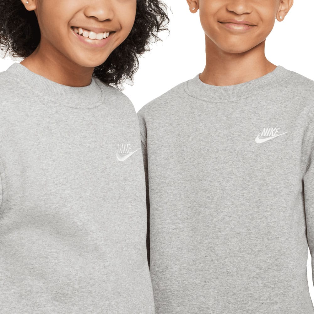 Nike Junior Sportswear Club Fleece Crew Neck Pullover - Dark Grey Heather/White