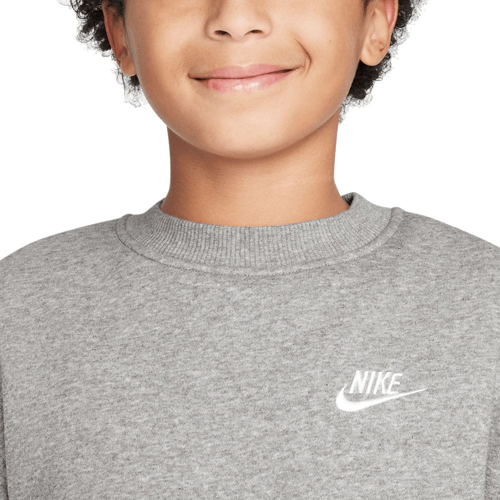 Nike Junior Sportswear Club Fleece Crew Neck Pullover - Dark Grey Heather/White