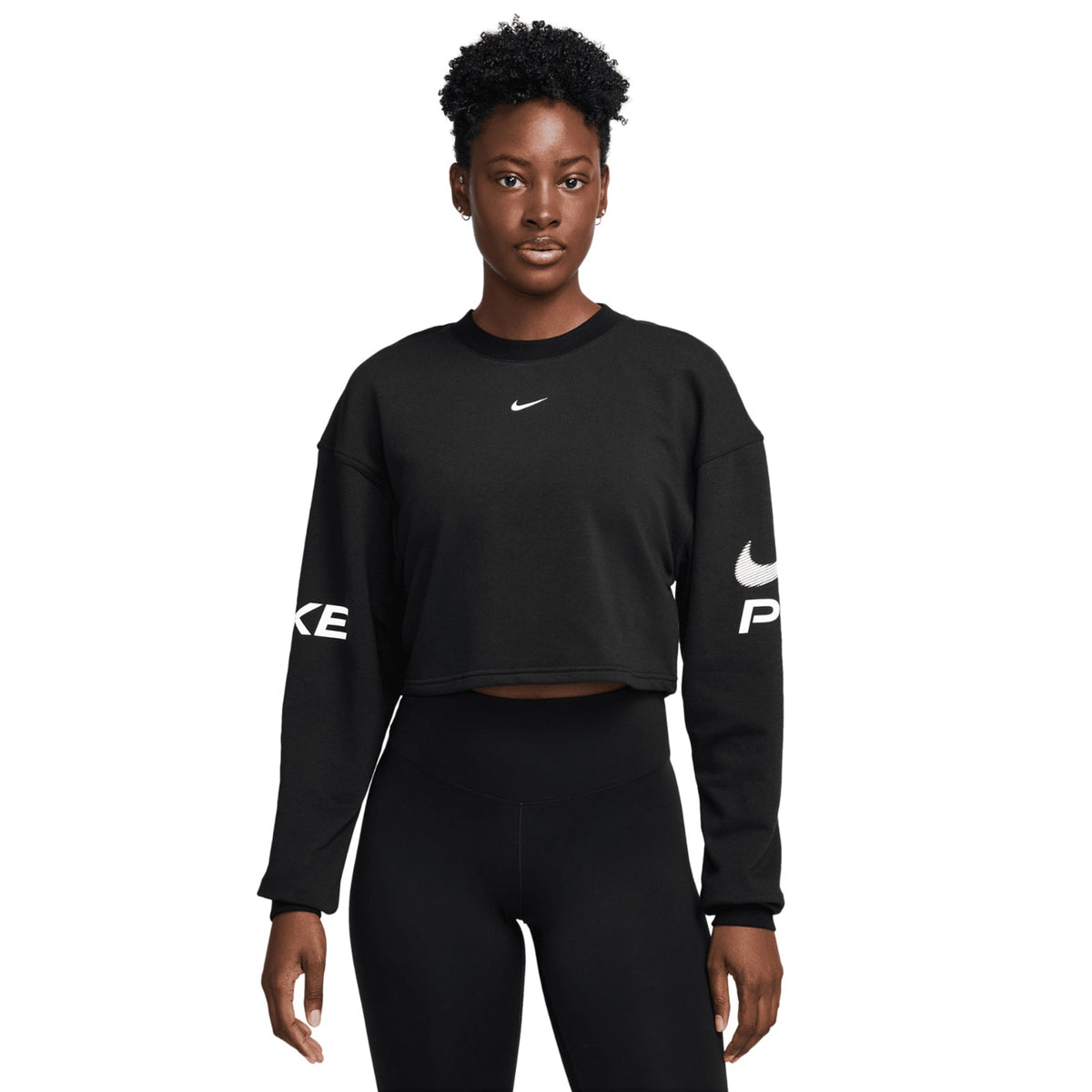 Women's Pro Dri-FIT Loose French Terry Crew Neck Sweatshirt Black / White