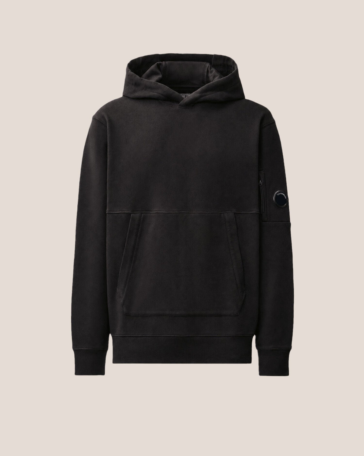 C.P. Company Diagonal Raised Fleece Lens Hoodie in Black