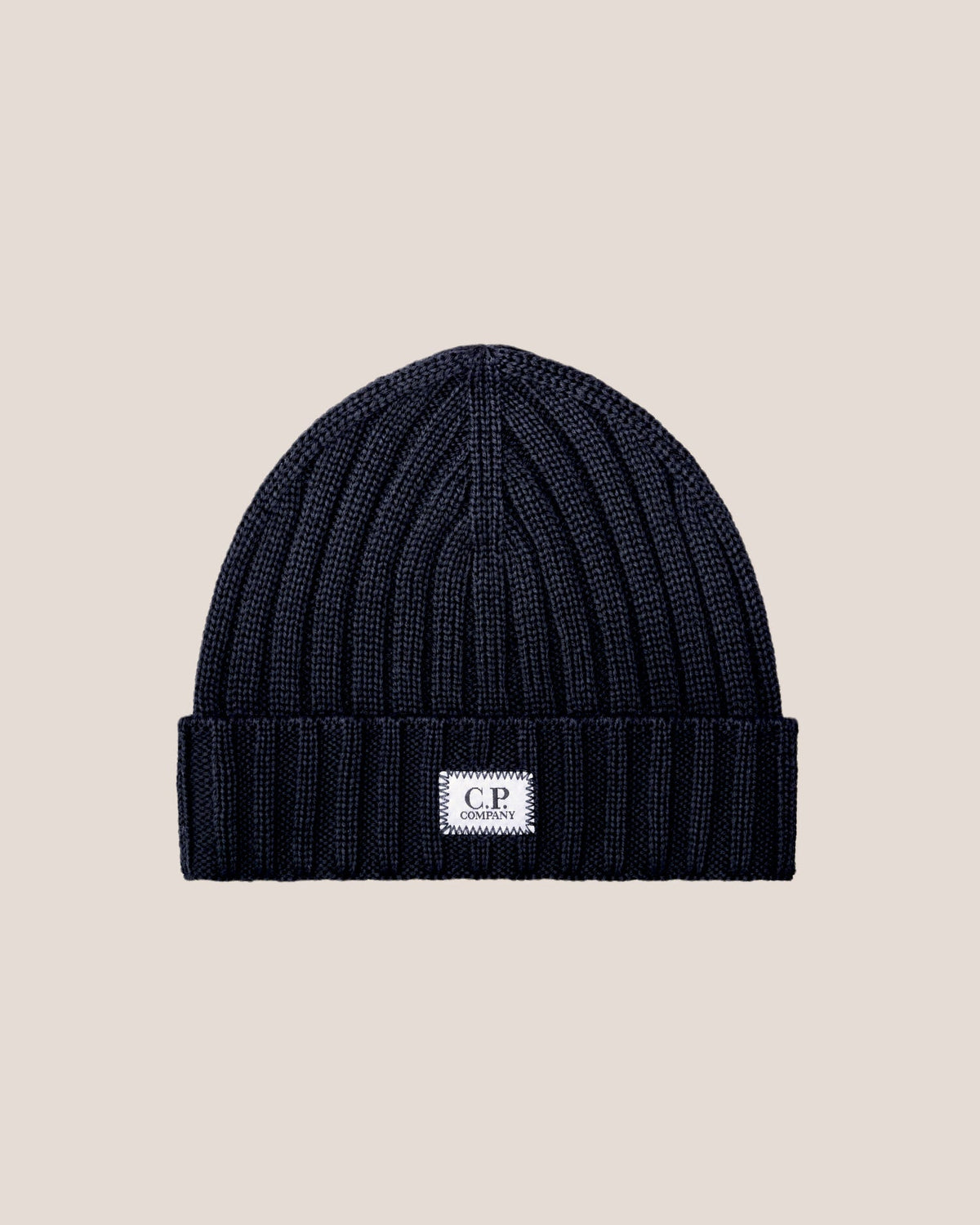 C.P. Company Extra Fine Merino Wool Logo Beanie in Navy