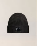 C.P. Company Extra Fine Merino Wool Lens Beanie in Black