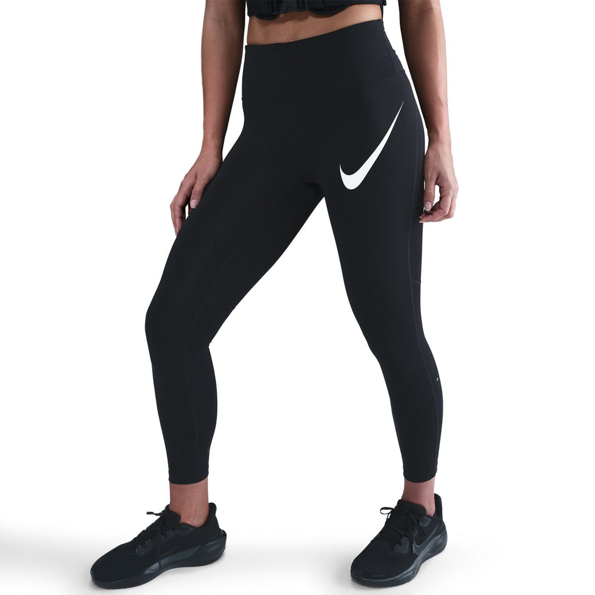 Women's Tempo Swoosh High-Waisted 7/8 Leggings Black / White