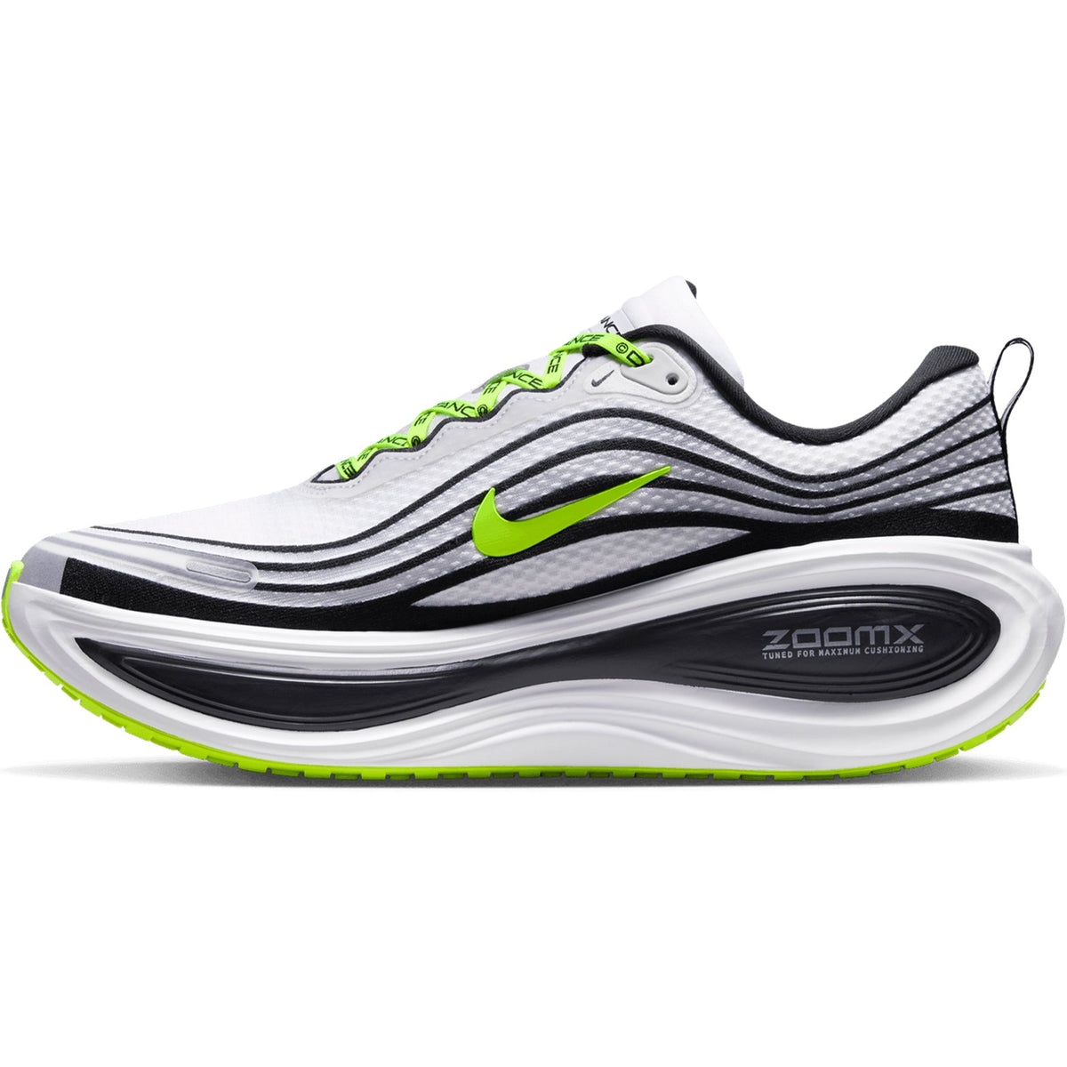 x DISTANCE Men's Vomero Plus Running Shoes White / Black / Volt / Metallic Silver